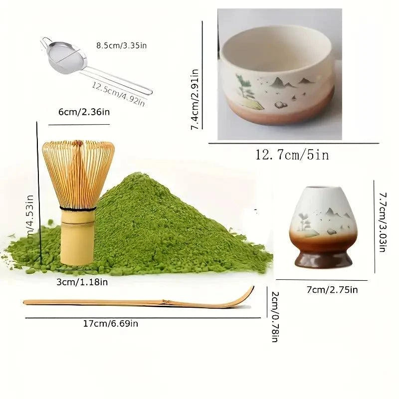 Matcha, ensemble à 5 Pièces : Bol, Fouet, Cuillère, Tamis et Support