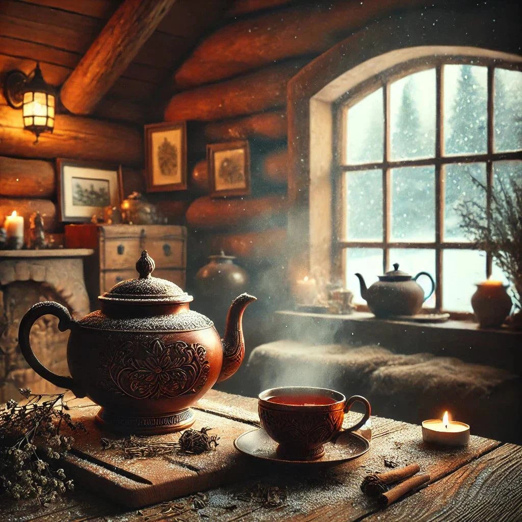 Cette Tisane d'Hiver avec des ingrédients séchés aux textures variées, parfait pour une boisson réconfortante et chaleureuse.