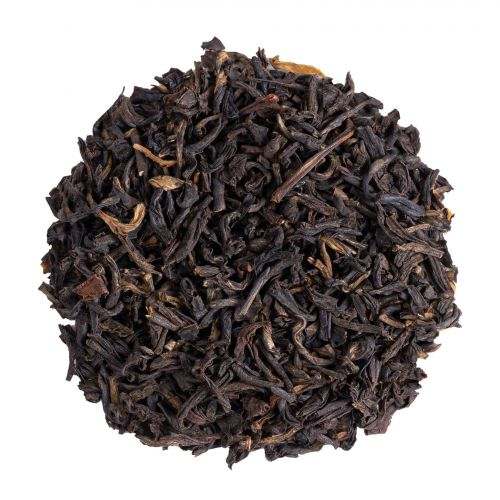 Thé noir Yunnan Golden GFOP BIO avec feuilles entières, aux arômes boisés et épicés.