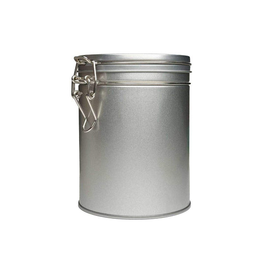 Boîte à thé ronde à couvercle à clip - Argentée (150 g)