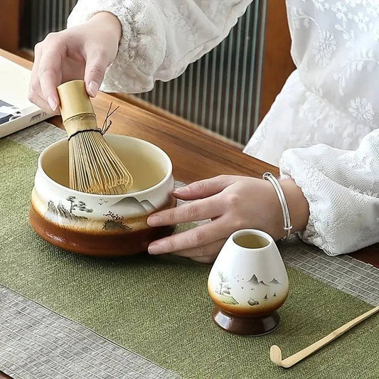 Matcha, ensemble à 5 Pièces : Bol, Fouet, Cuillère, Tamis et Support