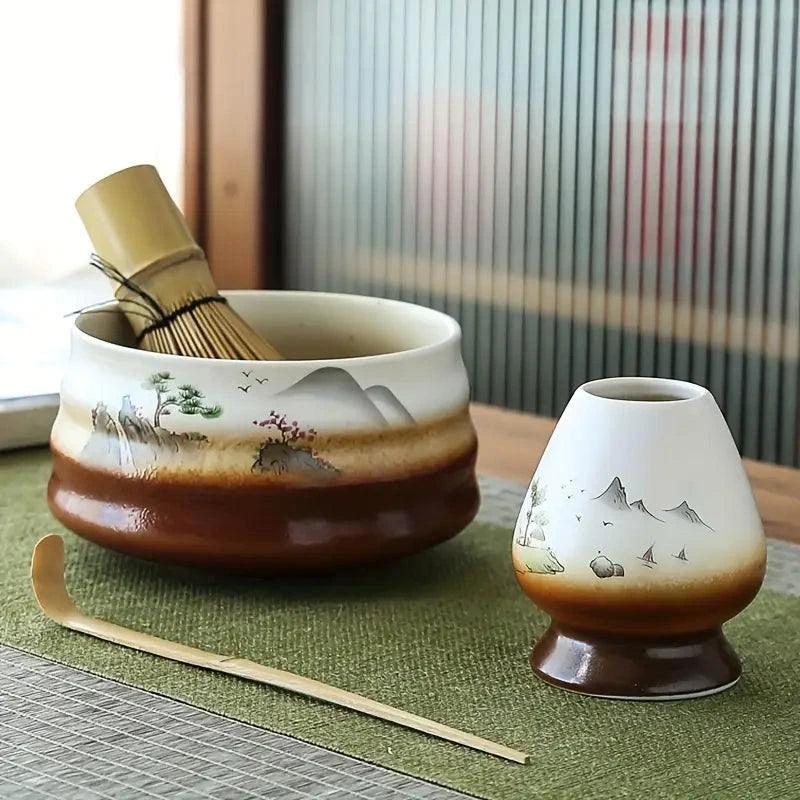 Matcha, ensemble à 5 Pièces : Bol, Fouet, Cuillère, Tamis et Support
