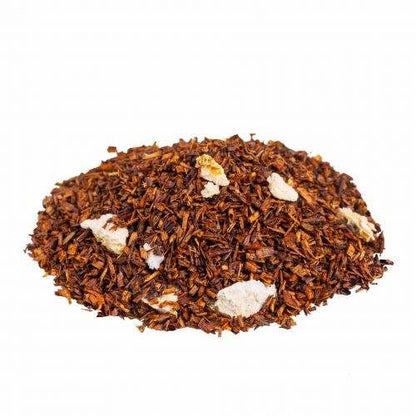 Rooibos Orange tea with orange peels, rich in antioxidants.